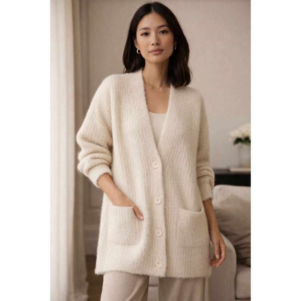 Karen Kane Cream Mohair Wool Blend Button Front Grandpa Cardigan Sweater XL NWT